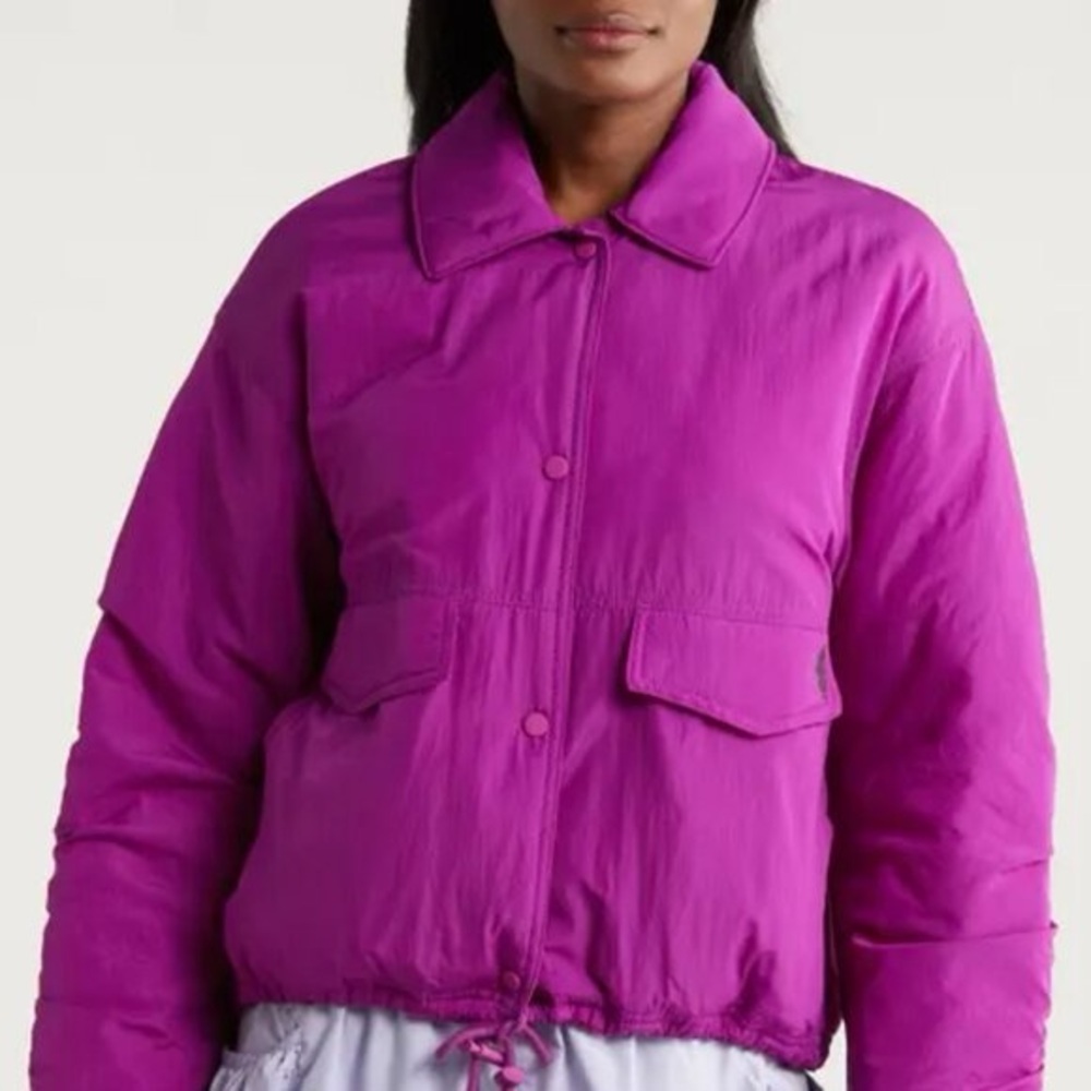 NWT Free People Movement Off The Bleachers Coaches Jacket Puffer Vibrant Purple